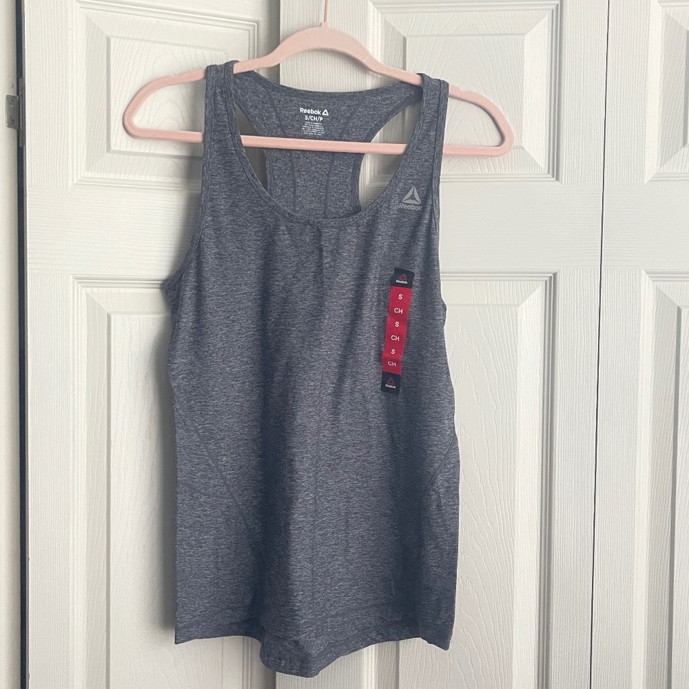 Reebok women's gray (black Heater) slim tank top racerback training.   D